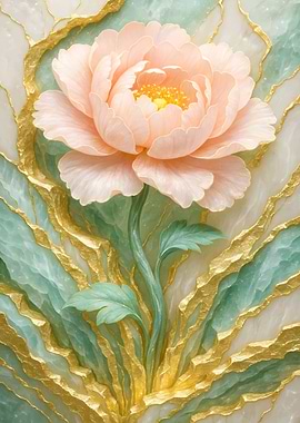 Peach Peony with Gold Accents