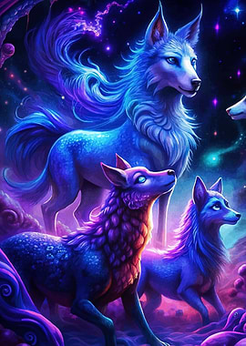 Fantasy Wolves Cosmic Landscape