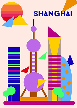 Shanghai Cityscape Geometric Art