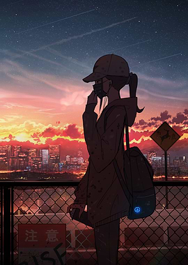 City Sunset Anime Girl