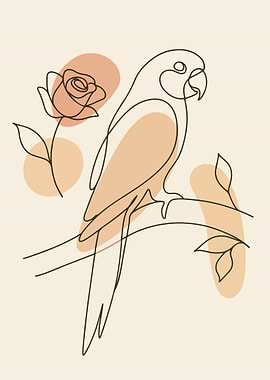 Parrot and Rose Line Art