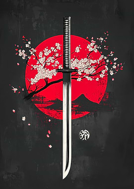 Katana and Cherry Blossoms Art