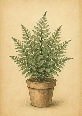 Vintage Potted Fern Sketch