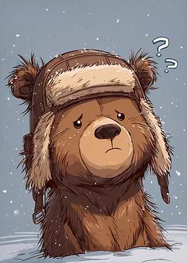 Confused Bear in Winter Hat