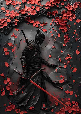 Samurai with Red Blossoms