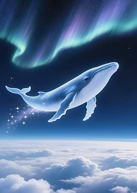 Celestial Whale Above Clouds and Aurora