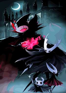 Hollow Knight characters in dark setting