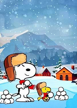 Snoopy and Woodstock Winter Scene