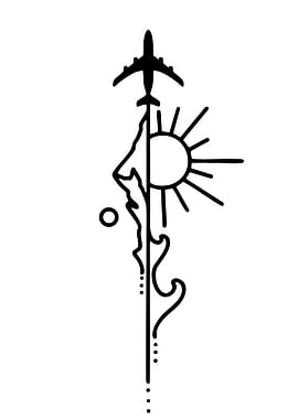 Minimalist Travel Icon with Airplane and Sun
