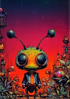 Alien in Suit with Cityscape