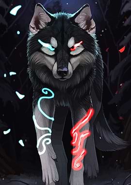 Mystical Wolf with Glowing Markings