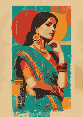 Indian Woman Portrait with Retro Style