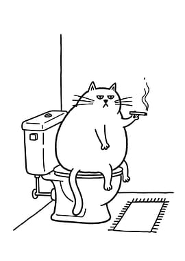 Smoking Cat on Toilet Cartoon