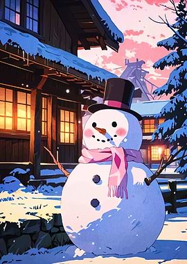 Snowman in Winter Village