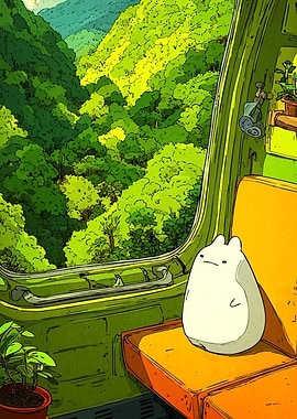 Anime Character on Train Forest View