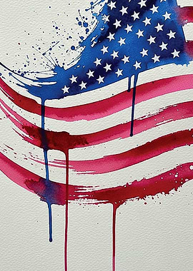 Abstract American Flag Watercolor Painting