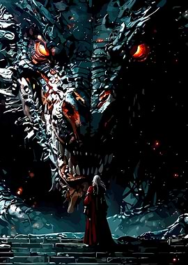 Dragon and Figure in Red Robe