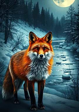 Fox in Winter Landscape