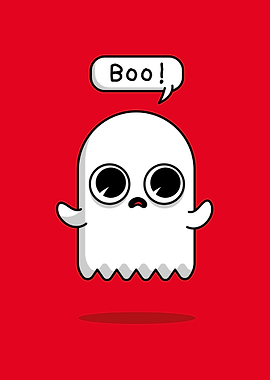 Cute Cartoon Ghost with Boo Speech Bubble