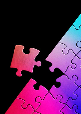 Colorful Puzzle Piece on Black Background