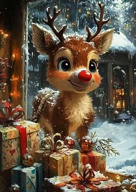 Cartoon Reindeer Gifts Winter