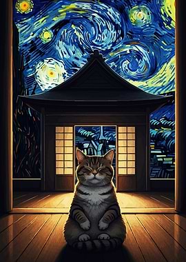 Cat Van Gogh Style