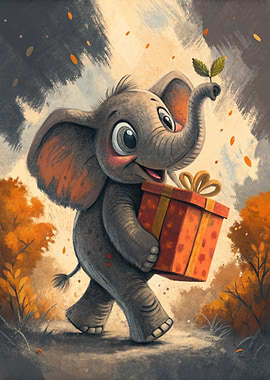 Cartoon Elephant with Gift
