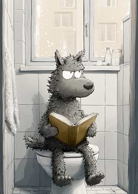 Wolf Reading on Toilet