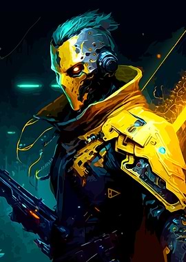 Cyberpunk Warrior with Glowing Eyes