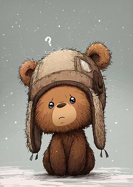 Sad Bear with Winter Hat