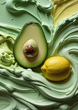 Avocado & Lemon Art in Creamy Green Texture