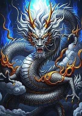 Silver Dragon Golden Accents