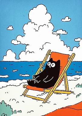 Cat on Beach Chair Illustration