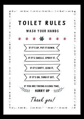 Toilet Rules Wash Your Hands - Bathroom Wall Decor