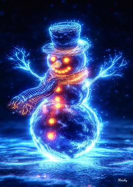 Neon Christmas Snowman in Futuristic Glow