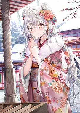Girl in Kimono at Shrine