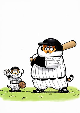 Cartoon Tiger Baseball Players