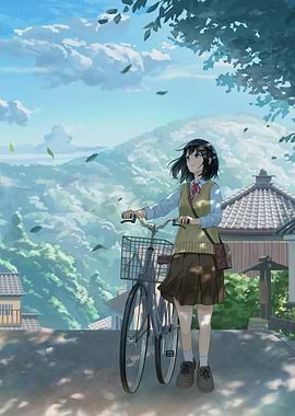 Anime Girl with Bicycle Landscape