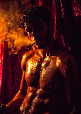 Handsome Gay Smoking in Dramatic Lighting
