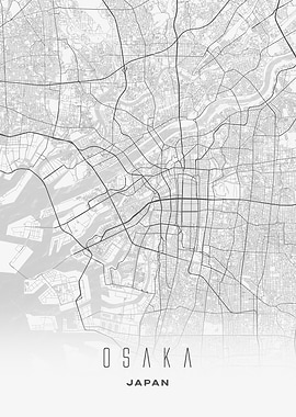 Osaka, Japan - City Downtown Map Poster, Modern Urban Art Print
