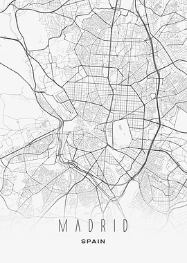Madrid, Spain - Minimalist Street Lines Poster, Modern City Map Wall Art
