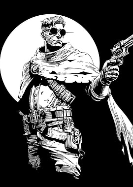 Steampunk Gunslinger in Black and White