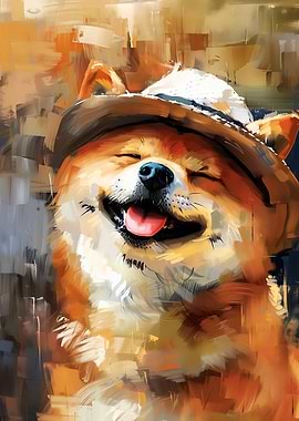 Happy Dog with Hat Painting