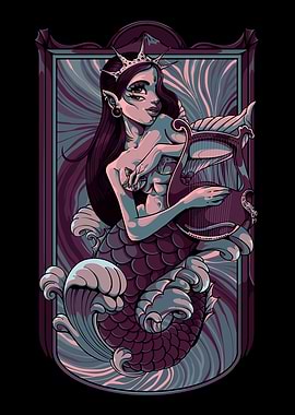 Mermaid with Lyre Illustration