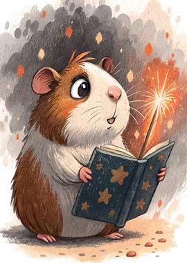Guinea Pig Wizard Reading Spellbook