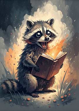 Reading Raccoon with Glowing Book