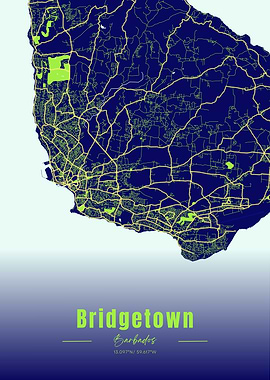 Bridgetown, Barbados Map Art