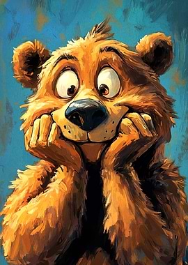 Cartoon Bear Portrait with Goofy Expression