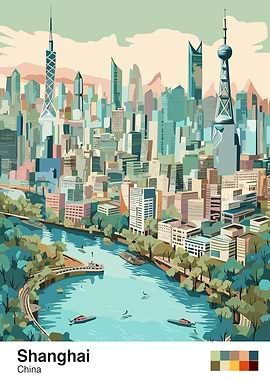 Shanghai China Cityscape Illustration