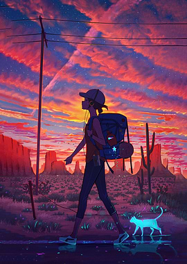 Sunset Desert Walk with Cat